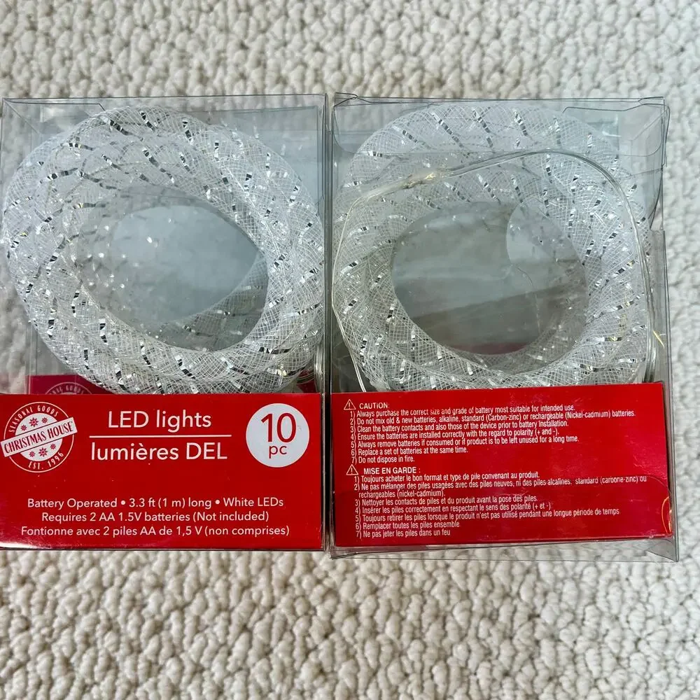 LED Mesh Rope Micro Lights White Battery Operated DT Christmas Decor Lot of 8